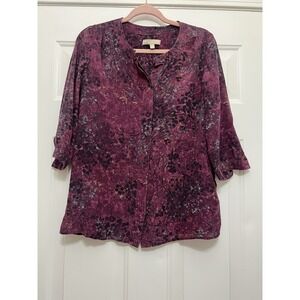 Banana Republic Silk 3/4 Sleeve Top Wom Small 4 Purple Floral Tunic Boho Office